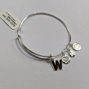 ALEX and ANI Initial W Bangle Bracelet in Shiny Silver Adjustable Size New!